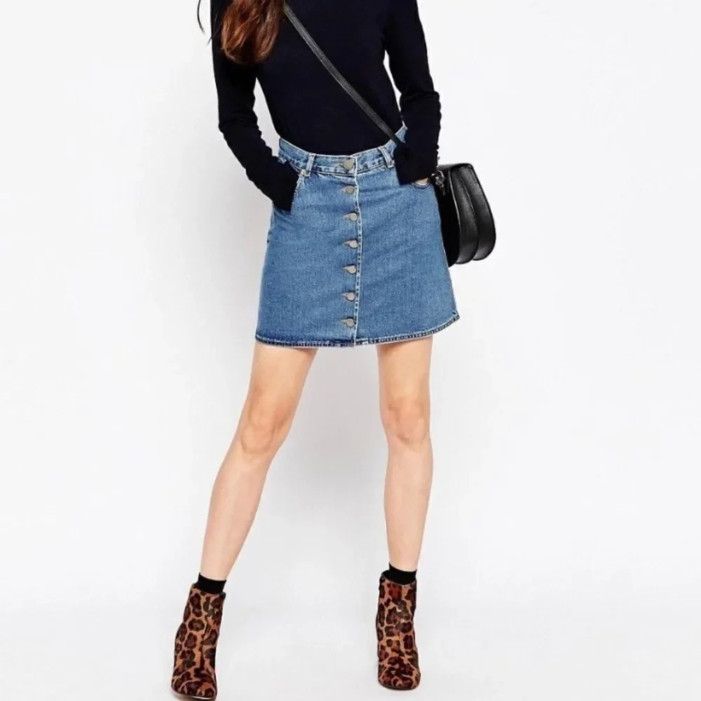 ASOS Blue Denim Button-Front Mini Skirt